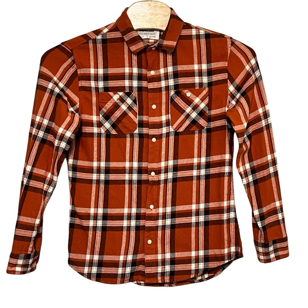 Urban Pipeline Flannel Long Sleeve Plaid Brown Button Shirt Men Medium Pockets